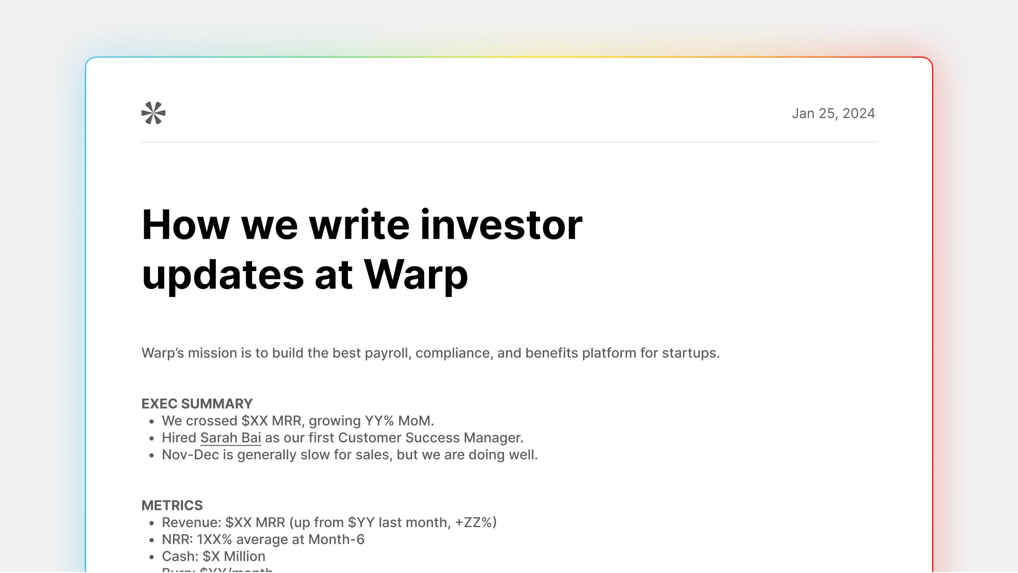 How We Write Investor Updates at Warp article visual